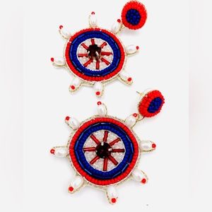 Red, White,& Blue Ship Wheel Beaded Earrings *NEW*